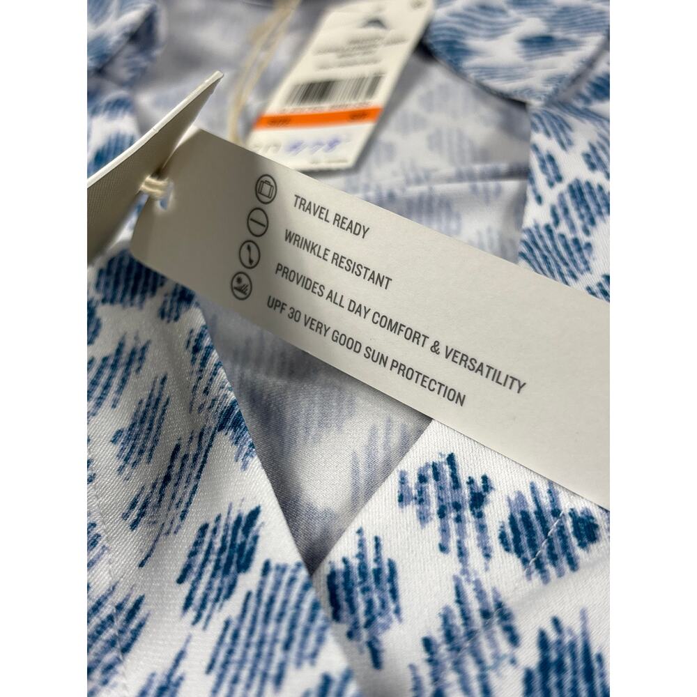 Tommy Bahama Carmela Dress S Blue White Ikat Print Split Neck Coastal Beach NWT - Picture 4 of 14